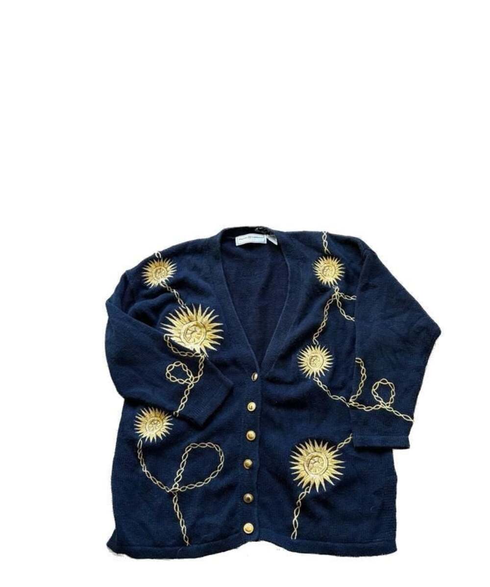 Vintage Maggie Lawrence Celestial Sun & Chain Embroidered Cardigan